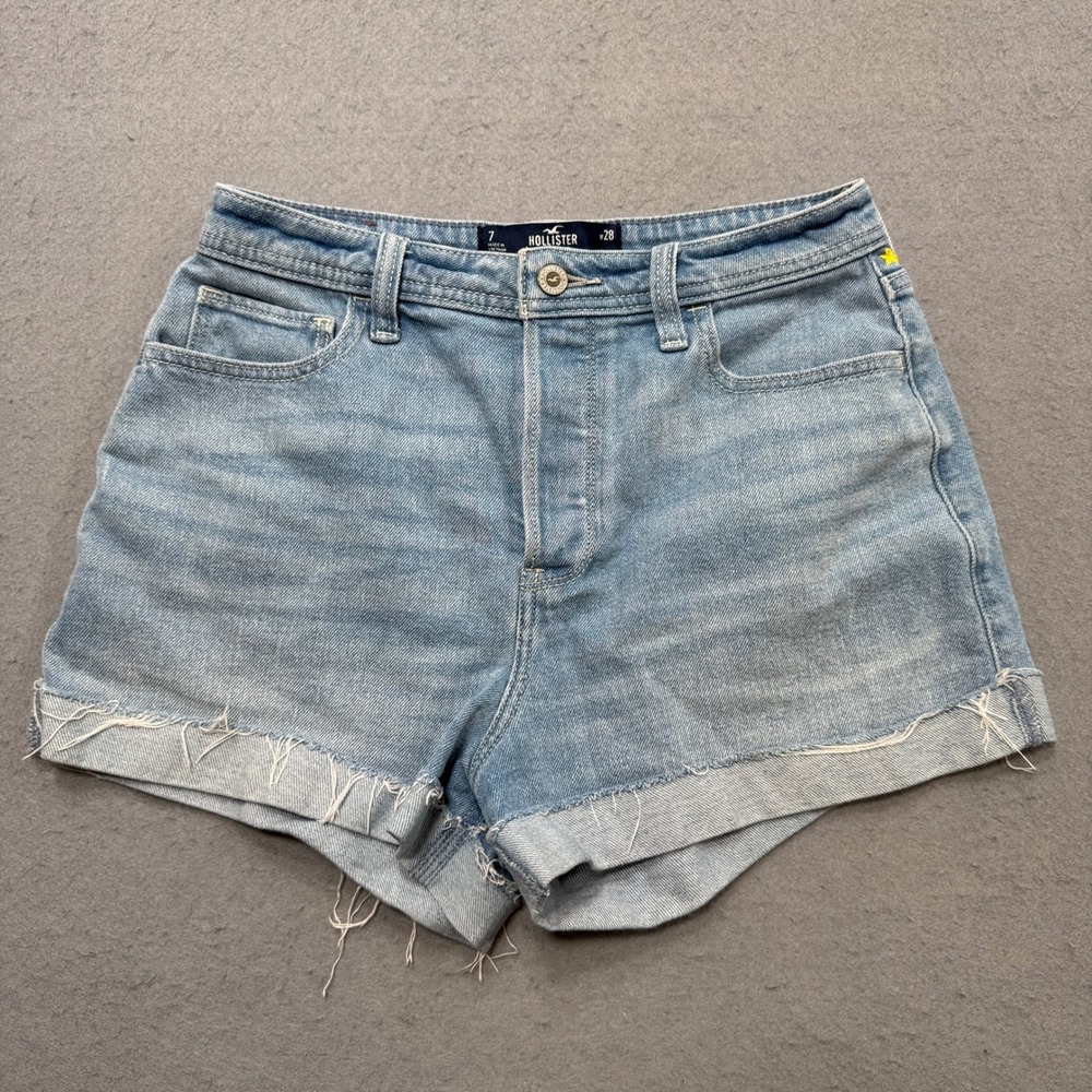 Y2K Hollister Mom Shorts Women's 7/28 Blue Denim Light Wash Ultra High Rise 3"